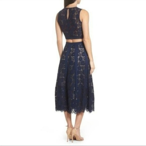 NWT Foxiedox atiqah two piece dress set navy skirt crop top lace midi - Picture 4 of 4